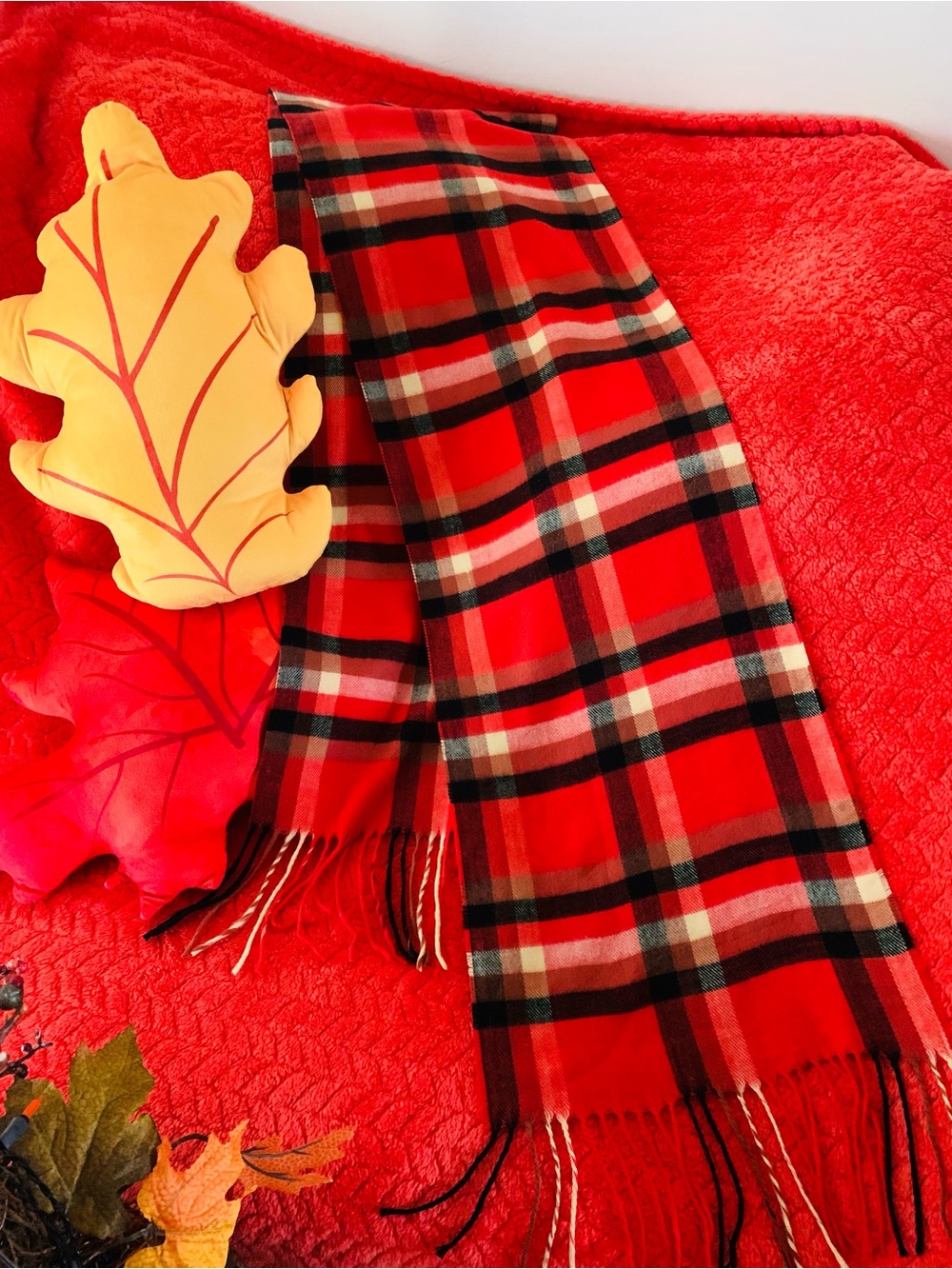 Made in Scotland 100% Cashmere Scarf Plaid  Orange Black Yellow Luxury Wool
